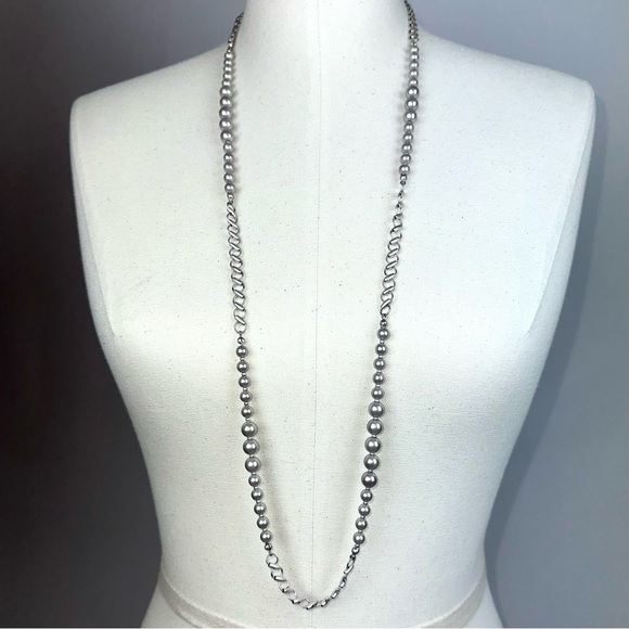 Pewter Chain Necklace w/ Metallic Beads | Brushed Silvertone | LOFT - Picture 2 of 10